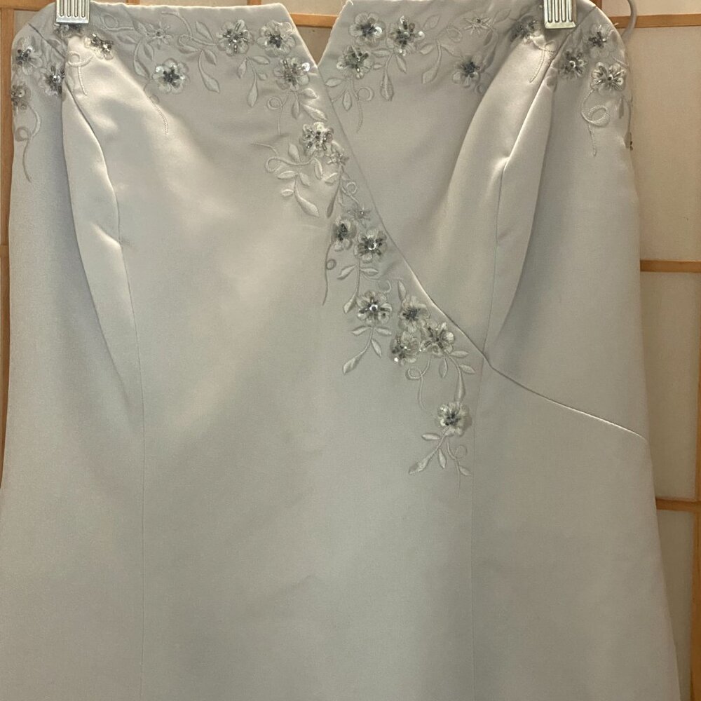 Mori Lee SIlver/Pewter Beaded Floor Length Gown - Picture 2 of 4